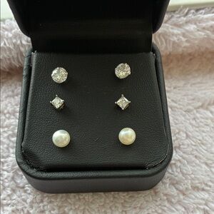 Classic Pearl and Cubic Zirconia Stud Earring Set